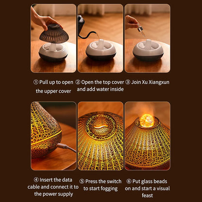 Volcanic Aroma Diffuser – 160 ml USB eterisk oljelampa med Color Flame Night Light