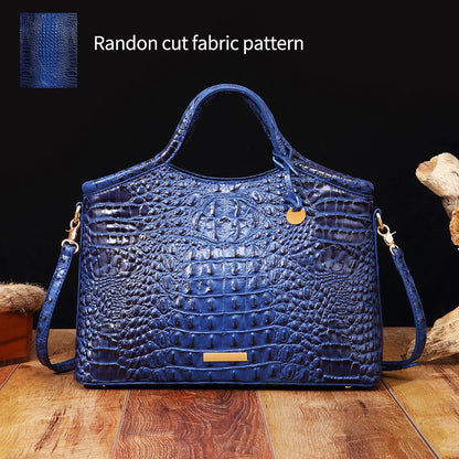 Genuine Leather Handbag – High-End Retro Women's Bag with Crocodile Pattern and Solid Color Design