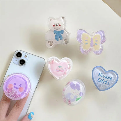 Quicksand Heart Bear Butterfly Mobile Phone Holder Stand INS Phone Finger Holder Fold Grip Air Sac Ring Mobile Stand Tok Support