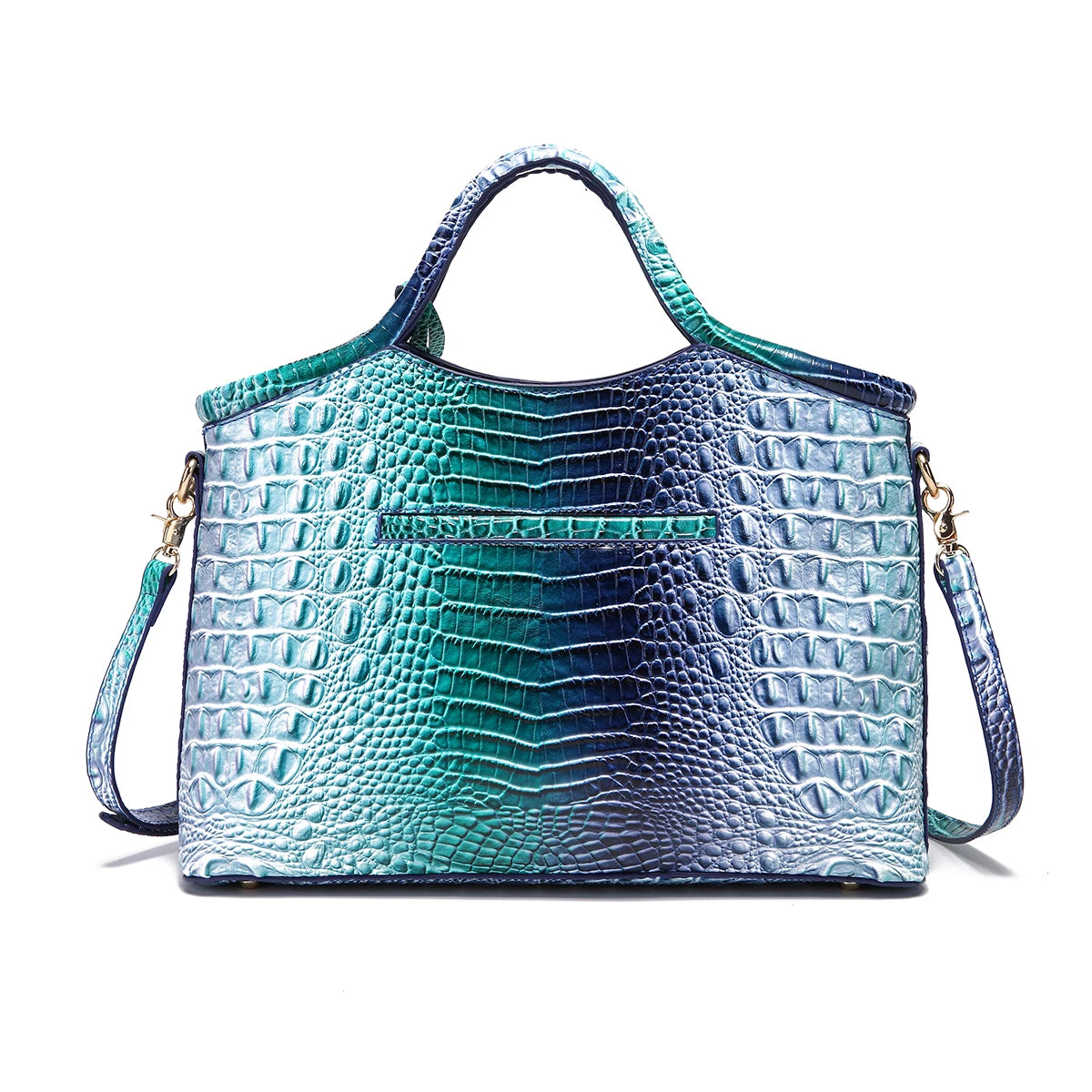 Genuine Leather Handbag – High-End Retro Women's Bag with Crocodile Pattern and Solid Color Design