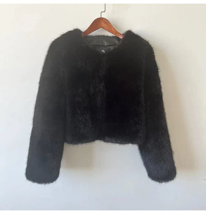 Gradient Cropped Faux Fur Jacket Stylish and Fluffy