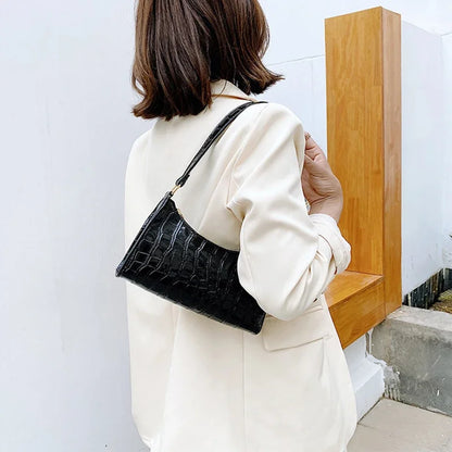 Retro Alligator Pattern Female Small Handbags and Purse – Armpit Shoulder Bags, High-Quality PU Leather Ladies Clutch Totes Bag.