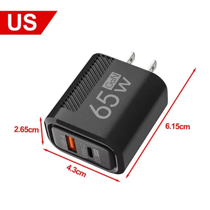 65W GaN USB C Charger Fast Charging Wall Charger For iPhone/Xiaomi/Samsung PD Type C Phone Adapter EU/US Plug