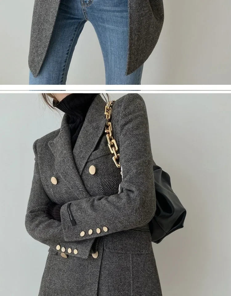 Women's Double Breasted Wool Coat in Solid Color