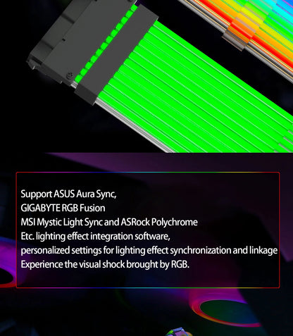 ARGB PSU Strömförsörjningsförlängningskabel 24-stifts moderkortsförlängningskabel grafikkort 8-stifts 6+2-stifts RGB-glödförlängningskabel