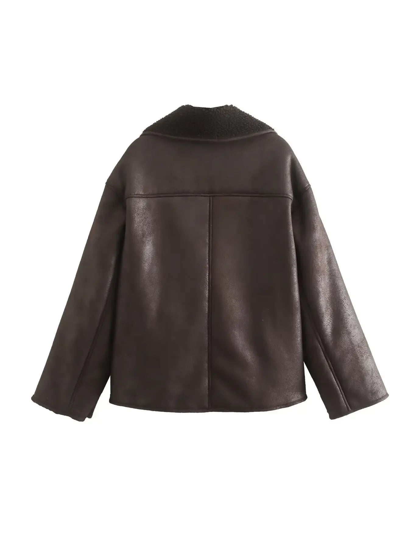 Women's Thick Faux Leather Jacket with Wool Blend Lining