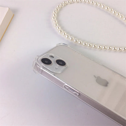 Lyxigt koreanskt Crossbody Pearl Chain telefonfodral med transparent skal och rem för iPhone