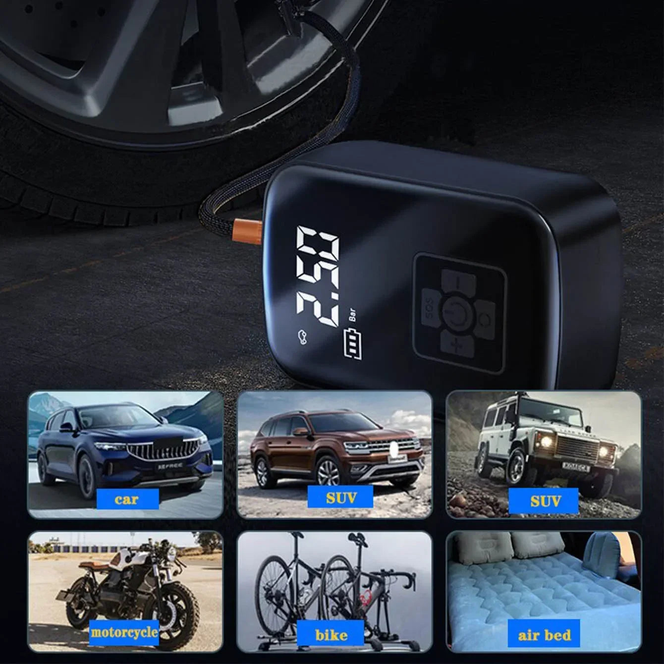 1PC Car Mounted Wireless Digital Display Inflation Pump Portable Wireless Air PumpTire Inflator for Electric Cars