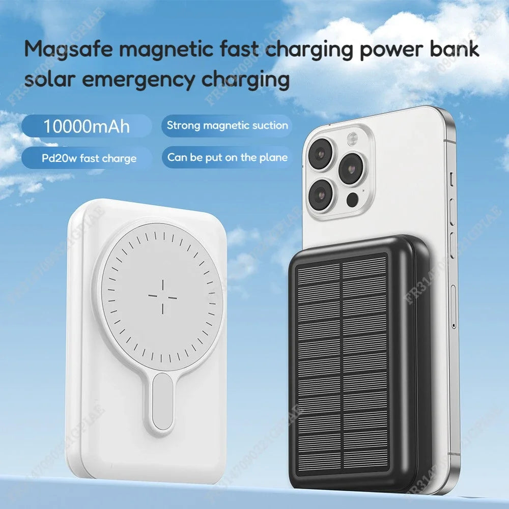 Magnetic 10000mAh Wireless Solar Power Bank with Fast Charging and USB C