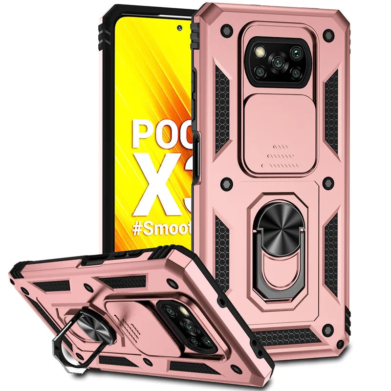 Shockproof Armor Case for Xiaomi Pocophone Poco X3 Pro, Car Holder Phone Cover for Poco X3 NFC, X3 Pro, Camera Lens Protection Funda