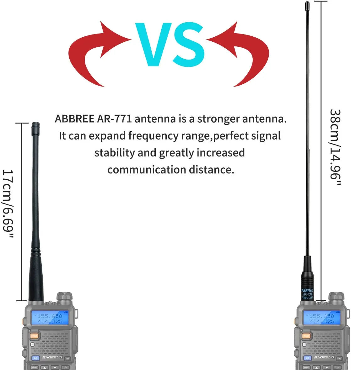 ABBREE AR 771 SMA honantenn Dual Band 144/430MHz för Baofeng UV 5R S9PLUS UV 13 21Pro Quansheng UV K5 Walkie Talkie NA771