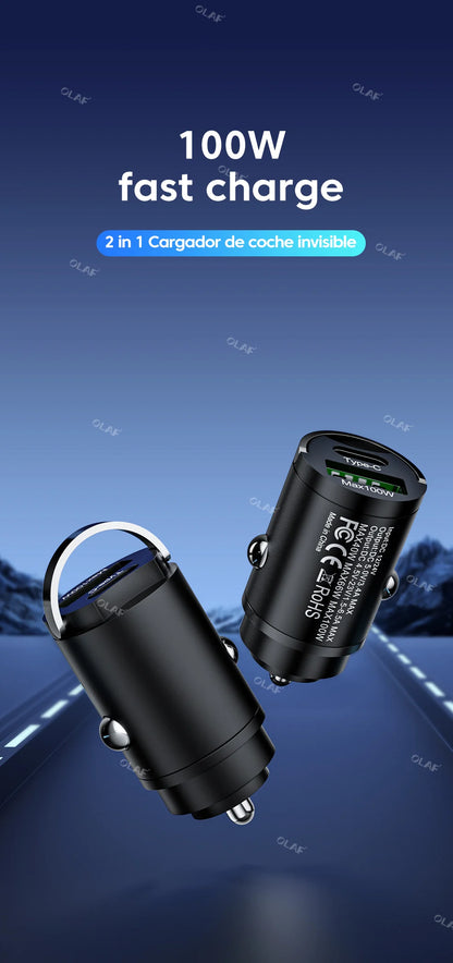 Olaf Mini 100W PD QC Pull Ring Fast Charging Car Charger USB C Car Phone Charger Adapter For iPhone 13 12 Xiaomi Samsung Huawei