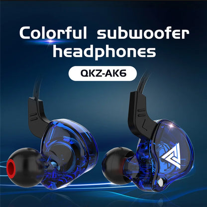 Original QKZ AK6 Koppardrivrutin HiFi Trådbundna hörlurar 3,5MM Race Sport Hörlurar Bas Stereo Headset Musik Öronsnäckor In Ear Med Mic