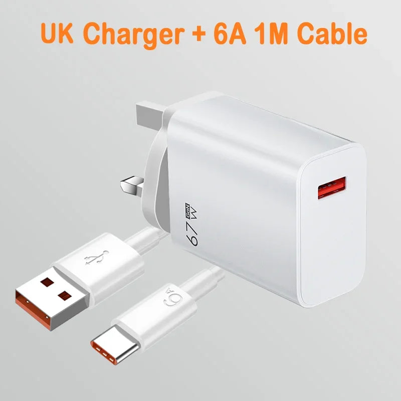 For Xiaomi 67W USB Fast Charger 6A Type C Cable Phone Power Adapter For Mi 12 11 POCO X5 X4 Pro Redmi Note9 10 11 Charging Line