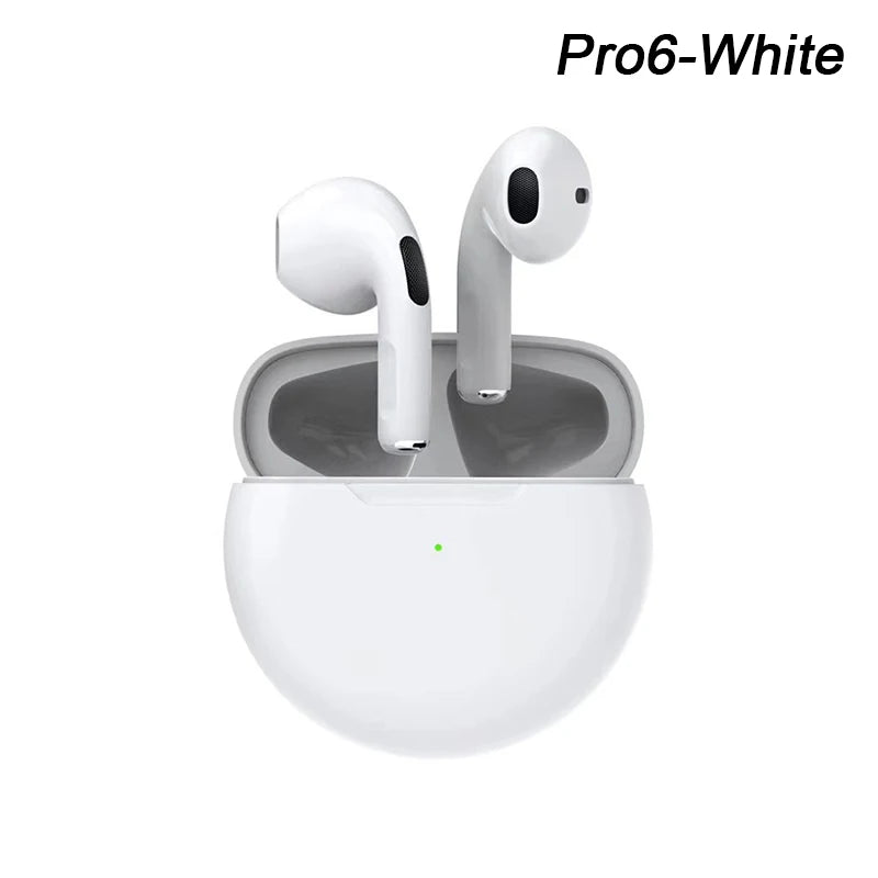 Original Pro 6 TWS Trådlösa Bluetooth-hörlurar Hörlurar Mini Fone-hörlurar Stereo Sport Headset för Xiaomi Android-hörlurar