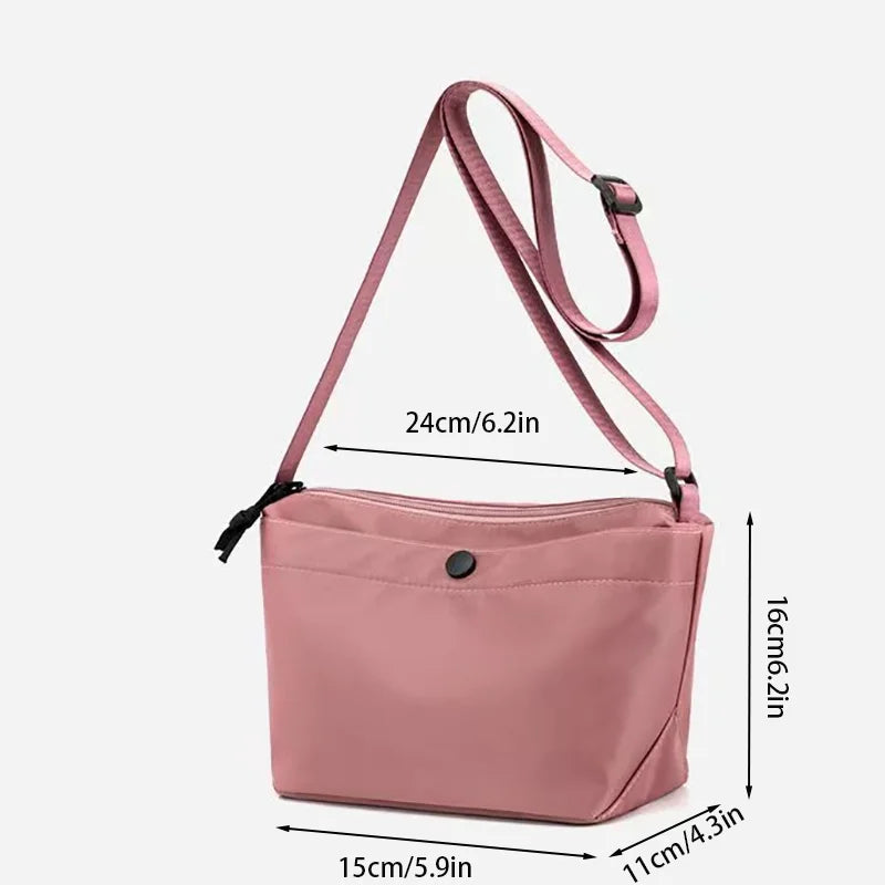 Baby Pink Nylon Underarm Bag – Lightweight Korean-Style Shoulder Handbag with Soft Texture