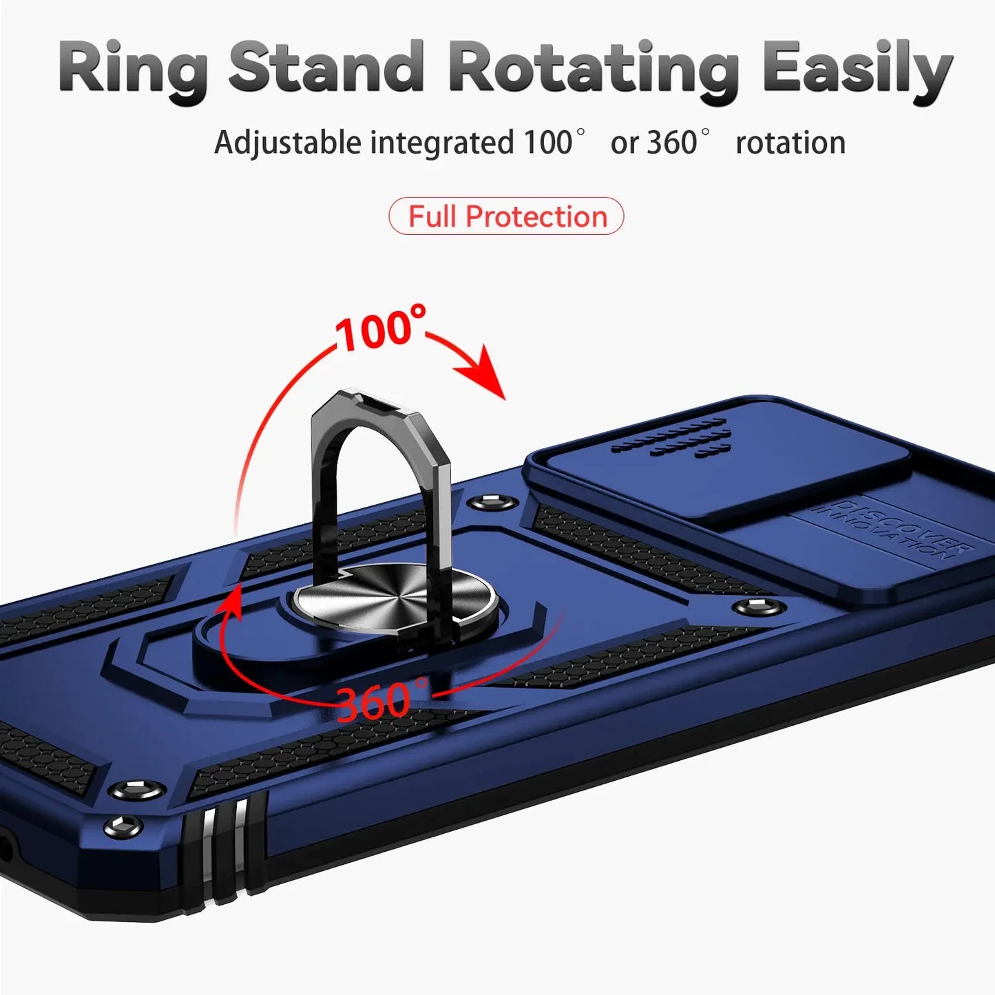 Armor Shockproof Case för Motorola: Ringhållare, Skjutfönster, Linsskydd Telefonskydd