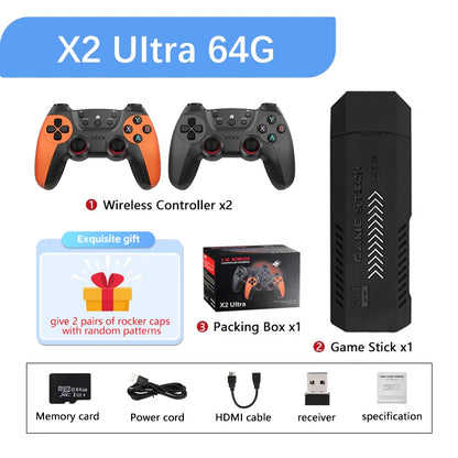 X2 Ultra Video Game Stick-konsol eller ENDAST 2,4G dubbel trådlös handkontroll 4K HD30000 Spel 128G Retrospel Julklapp