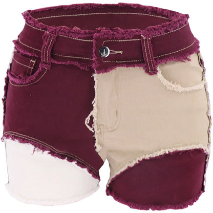 Jeans Women Straight brown shorts Patchwork