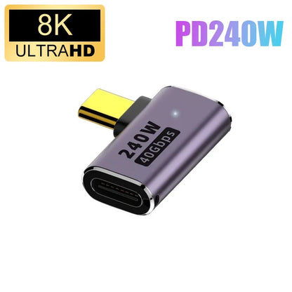 USB 4.0 PD 240W 8K 60Hz laddarkontakt för Macbook 40Gbps höghastighets USB C OTG U-form rak vinkel hane till hona-adapter