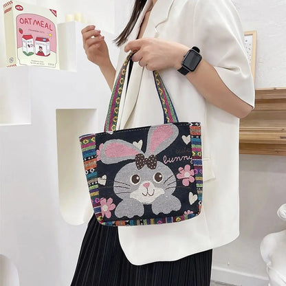 Animal Ethnic Style Handbag Trendy Peacock Embroidery Elephant Handbag Rabbit Canvas Women Shoulder Bags Women