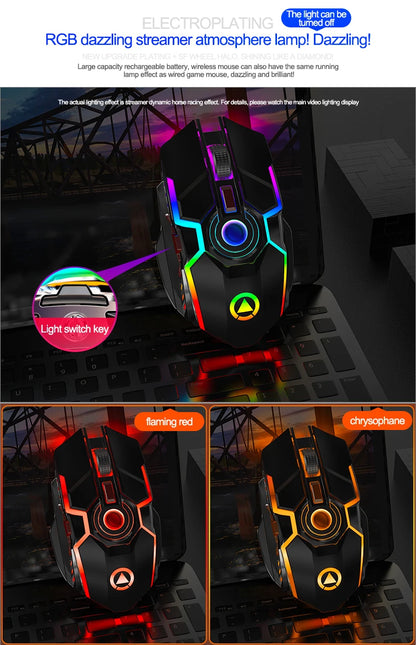 A5 Wireless Gaming Mouse 2.4G USB 7Buttons 1600DPI RGB Backlit Rechargeable Gamer Silent Mouse Gamer Mute Mice for PC Laptop