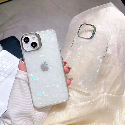 Dream Shell Pattern Phone Case for iPhone 16, Electroplated Button Protective Cover for iPhone 15 Pro Max, 13/14