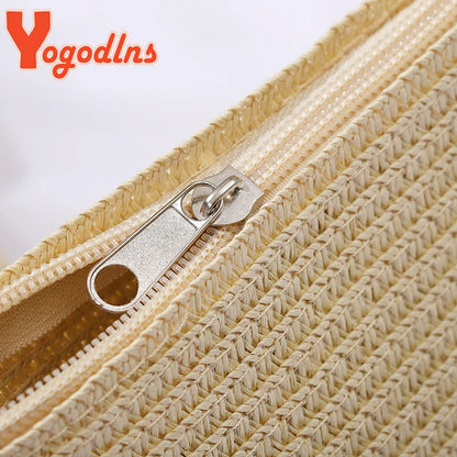 Yogodlns Flap Small Crossbody Shoulder Bag Women Straw Woven Beach Bag Ladies Rattan Handmade Knitted Bucket Mini Purse Handbags