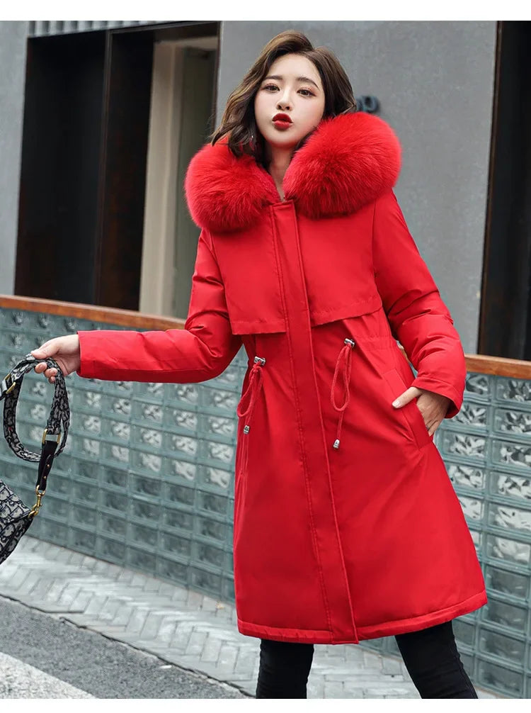 Long Hooded Parka with Wool Liner and Fur Collar Thick and Warm