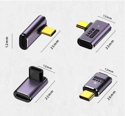 USB 4.0 PD 240W 8K 60Hz Charger Connector for Macbook 40Gbps High Speed USB C OTG U-Shape Straight Angle Male to Female Adapter