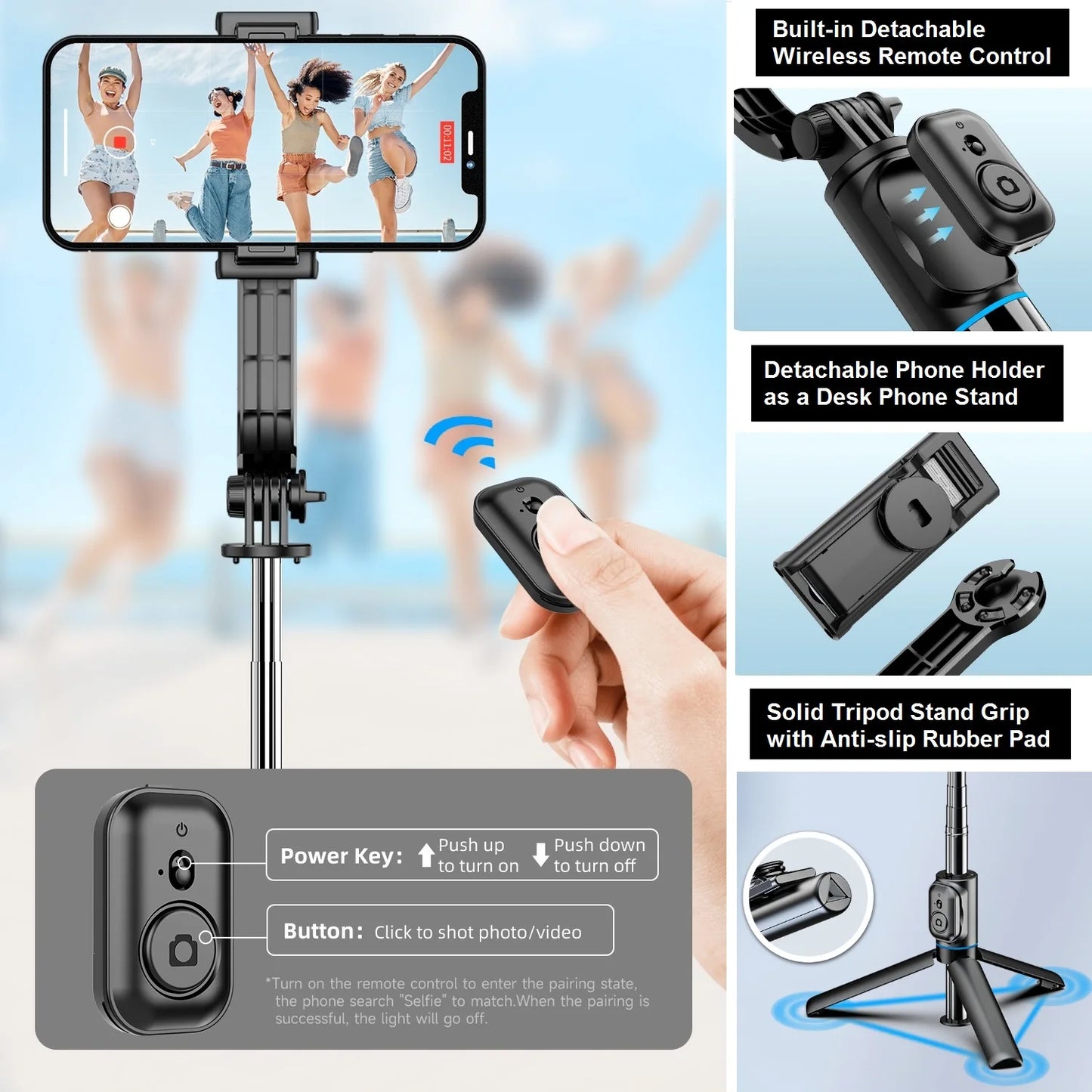 Selfie Stick with Tripod Stand and Remote, 42" Extendable Selfie Stick for iPhone 15 14 13 12 Pro Max Android Galaxy S23 S22