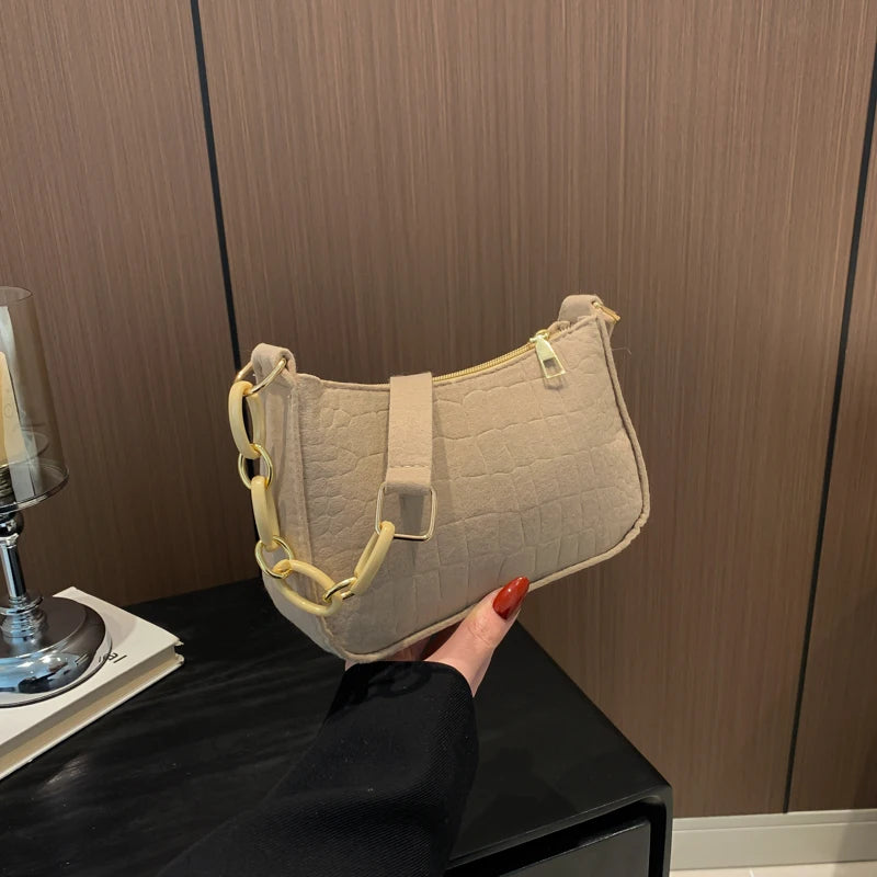 Felt Shoulder Bags for Women – Women's Subaxillary Bag Design, Advanced Texture, Armpit Handbags, Purses, Crescent Saddle Bag.