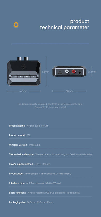 NFC Bluetooth 5.3 Audio Receiver 3.5mm AUX RCA USB U-Disk/TF HIFI Stereo Music Wireless Adapter With Mic For Car Kit Speaker Amp