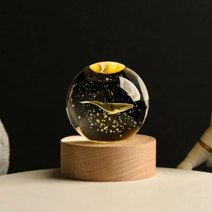 Lysande 3D-kristallkula LED-nattljus – Saturn Solar System &amp; Moon Design, USB-lampa i sovrummet, atmosfärsljus för barns födelsedagspresent