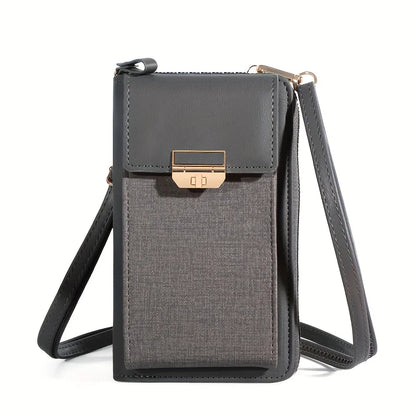 Trendy Women's Mobile Phone Shoulder Bag – Lock Design, Simple Line Small Square Messenger Bag