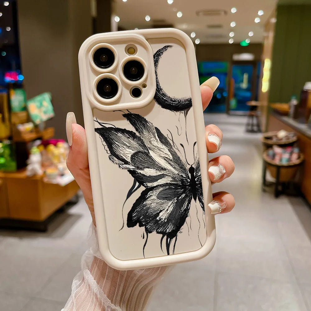 Flytande silikonfodral för iPhone: Stötsäkert Butterfly Soft TPU-fodral