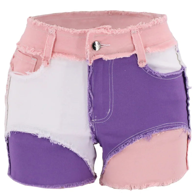 Jeans Dam Rak rosa shorts Patchwork Denim