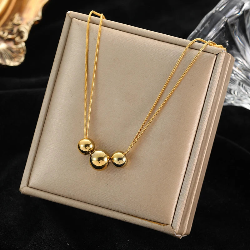 EILIECK 316L Stainless Steel 18K Gold Plated Bead Pendant Necklace Earrings Jewelry Set For Women Waterproof Fashion Jewelry