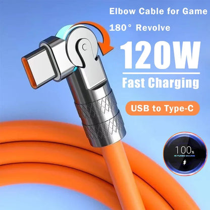 120w 7A Fast Charge Usb Type C Data Cable 180 Degree Rotating Gaming Elbow Cable For Xiaomi Mobile Phone Charger Usb Data Cable