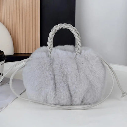 Cute Pumpkin Plush Shoulder Bag - Winter Rabbit Fur Crossbody Tote for Girls