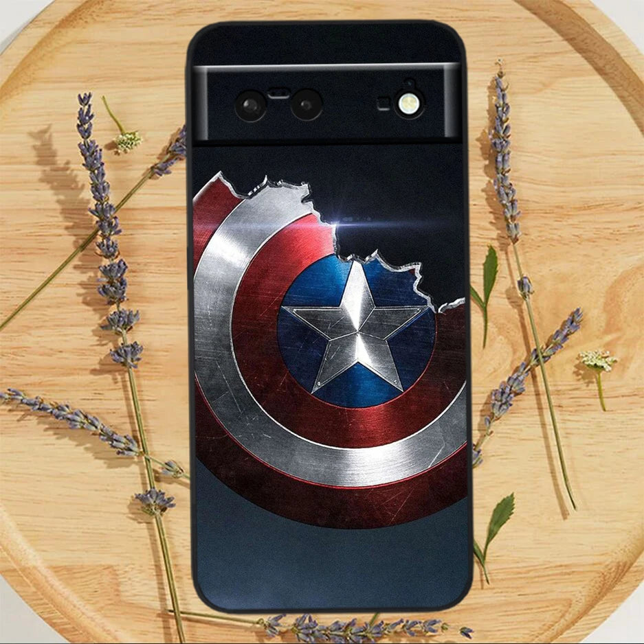 Marvel America Captain Cool Case för Google Pixel: Svart Silicon Shockproof Shell Cover