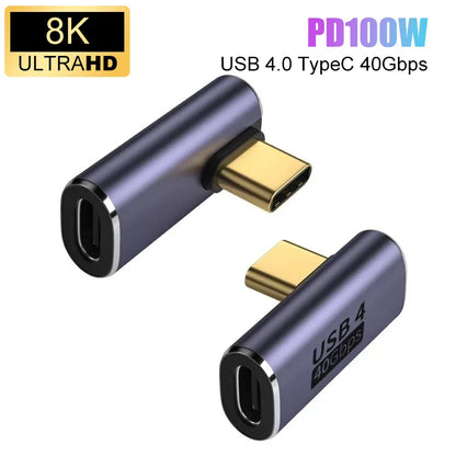 USB 4.0 PD 100W 8K 60Hz Charger Connector for Macbook 40Gbps High Speed USB C OTG U-Shape Straight Angle Male to Female Adapter