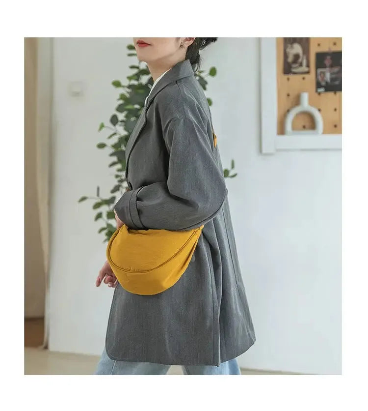 Solid Color Chest Bag for Women – Large Capacity Travel Crossbody Female Half Moon Bag, Ladies Daily Cotton-Filled Shoulder Bag.