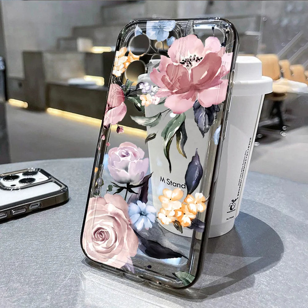 Luxury Phone Case For iPhone: Shockproof Flowers Silicone Funda Cover