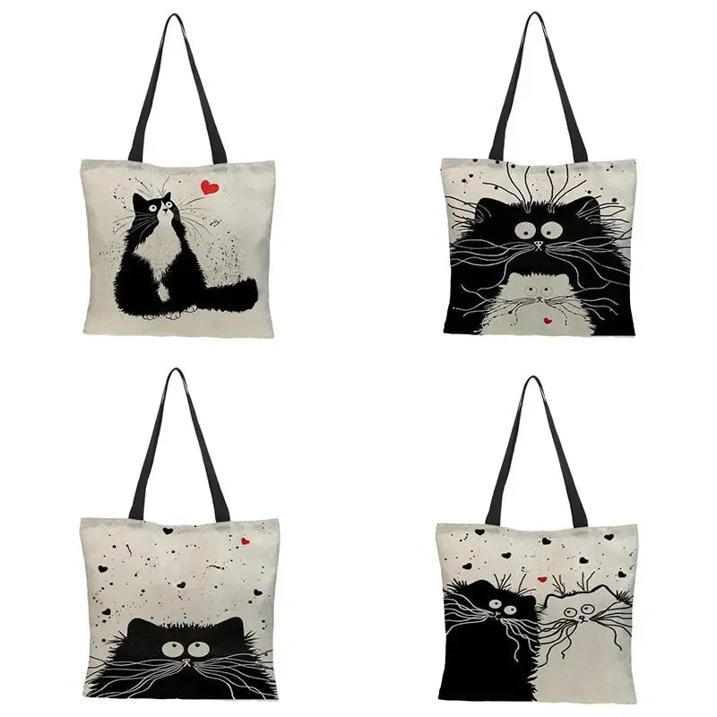 Canvas Bag with High-Definition Digital Cat Pattern – Environmentally Friendly, Portable Linen Shopping Bag