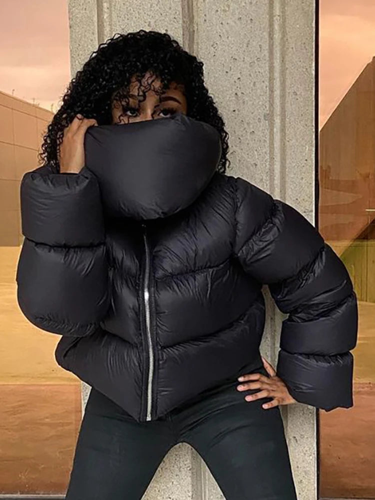 Women's Black Premium Down Jacket with Snap Collar