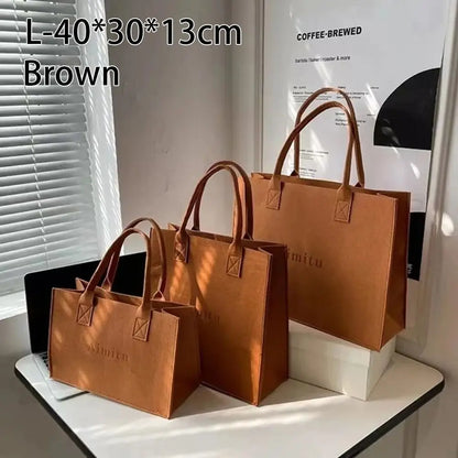 Casual Letter Felt Tote Bag – Solid Color, Women Shoulder Bag, Large Capacity, Travel Messenger Bag, Simple S/M/L Crossbody Handbag.