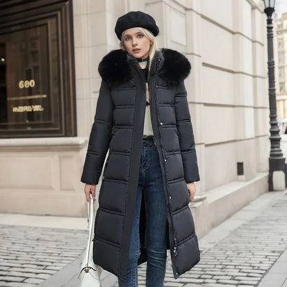 Hooded Long Parka with Fur Collar Warm and Casual