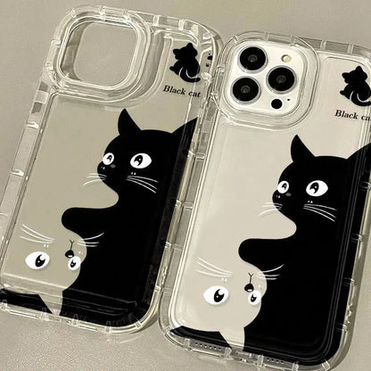 Transparent Phone Case for iPhone  – Cartoon Black Cat Shells Fundas For iPhone