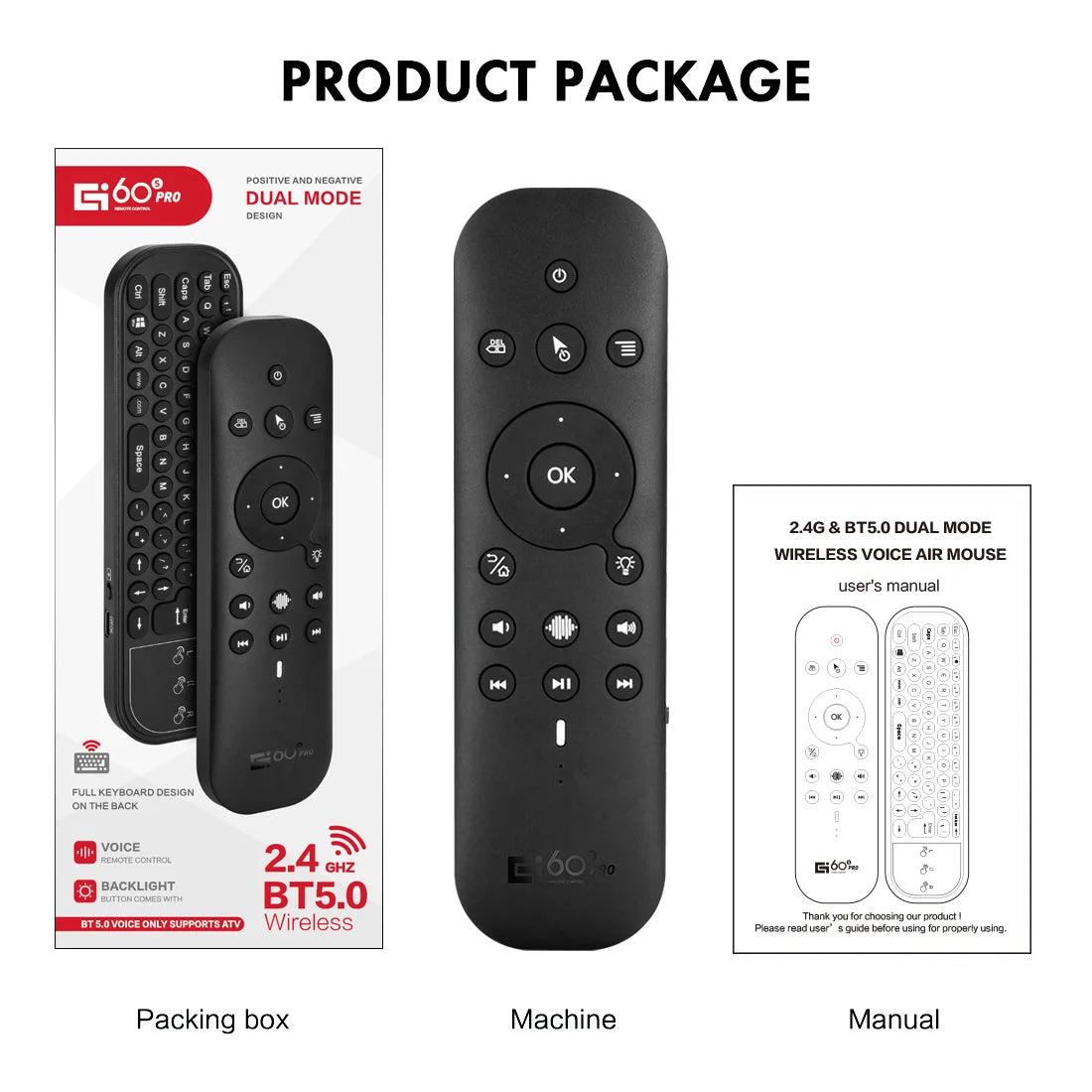 New G60S Pro BT Wireless Voice Remote Control 2.4G BT5.0 Dual Mode Air Mouse IR Learning With Backlit Light For Android TV Box